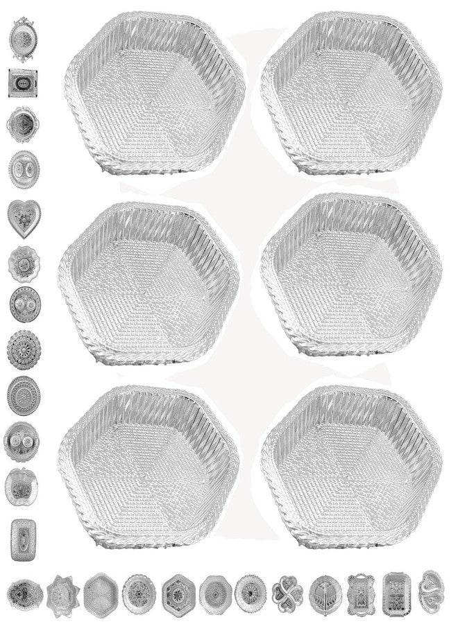 RED WIND Decorative Non Metallic Silver Finish Serving Thalis (19 x 18 x 3 cm)-Pack of 6 |Traditional Seer Plates for Return Gifts, Pooja, Festivals, Weddings & Home Décor SMLSLVR-1 - Image 1