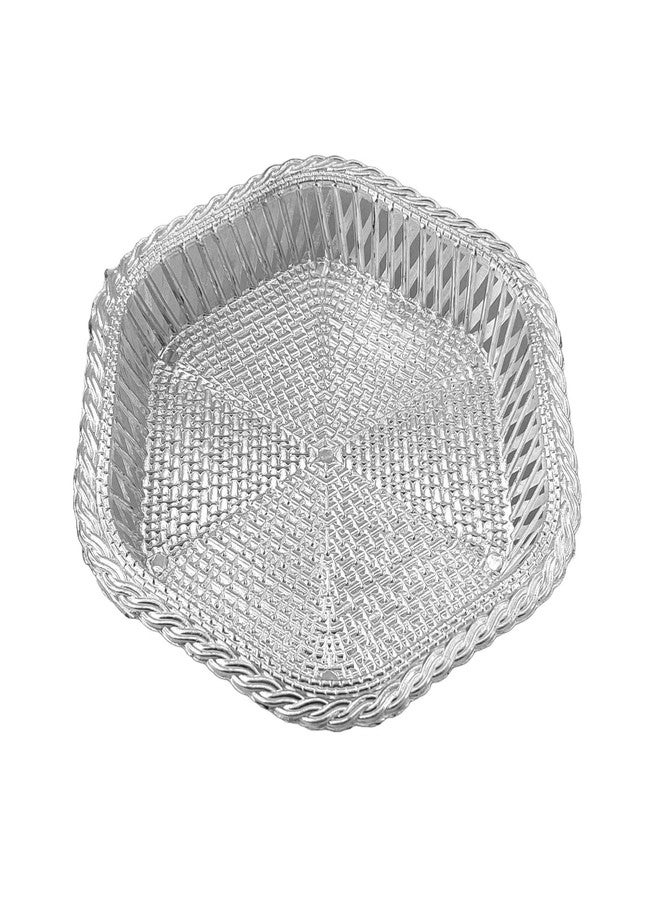 RED WIND Decorative Non Metallic Silver Finish Serving Thalis (19 x 18 x 3 cm)-Pack of 6 |Traditional Seer Plates for Return Gifts, Pooja, Festivals, Weddings & Home Décor SMLSLVR-1 - Image 5