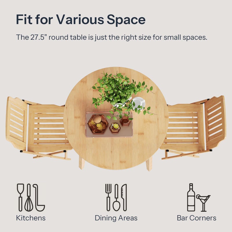 HOOBRO Bamboo Dining Table, Round Dining Table for 2, 27.5" Kitchen Table for Small Space, Writing Table, Easy to Assemble, for Dining Room, Living Room, Office, Kitchen, Apartment, Natural YL71CZ01G1 - Image 3