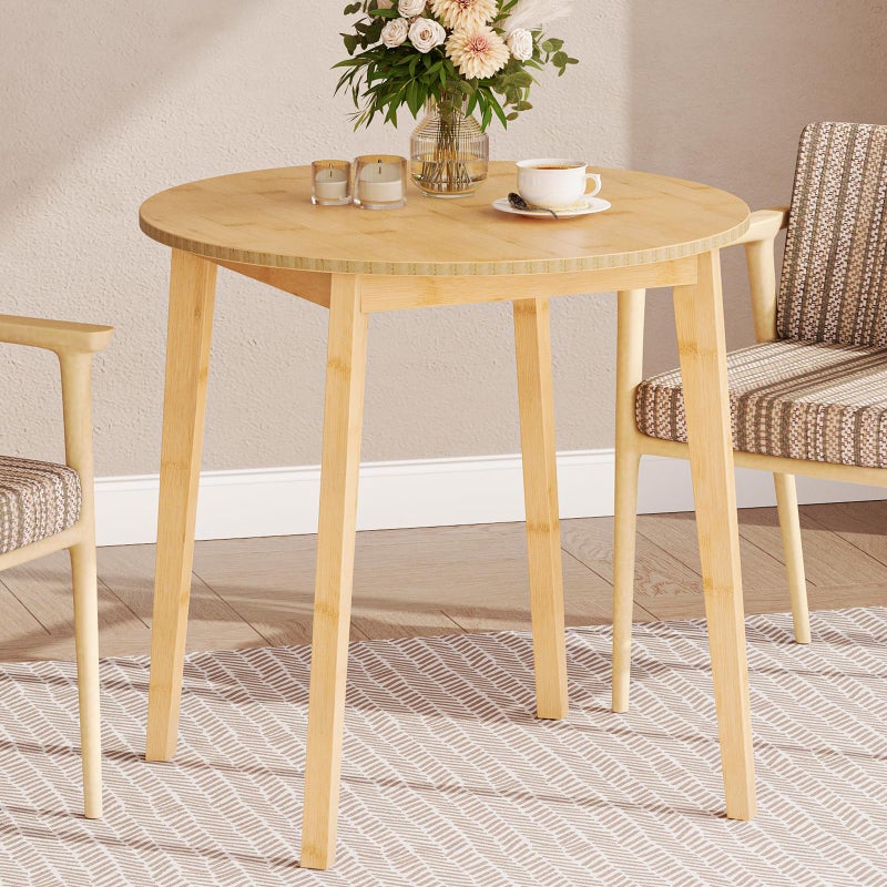 HOOBRO Bamboo Dining Table, Round Dining Table for 2, 27.5" Kitchen Table for Small Space, Writing Table, Easy to Assemble, for Dining Room, Living Room, Office, Kitchen, Apartment, Natural YL71CZ01G1 - Image 1