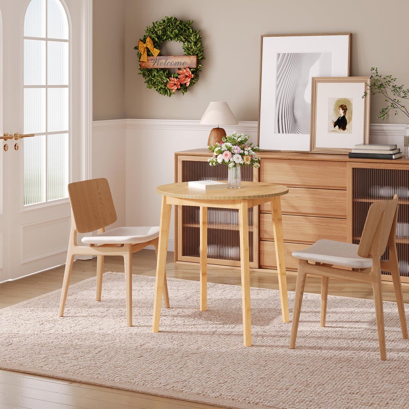 HOOBRO Bamboo Dining Table, Round Dining Table for 2, 27.5" Kitchen Table for Small Space, Writing Table, Easy to Assemble, for Dining Room, Living Room, Office, Kitchen, Apartment, Natural YL71CZ01G1 - Image 2