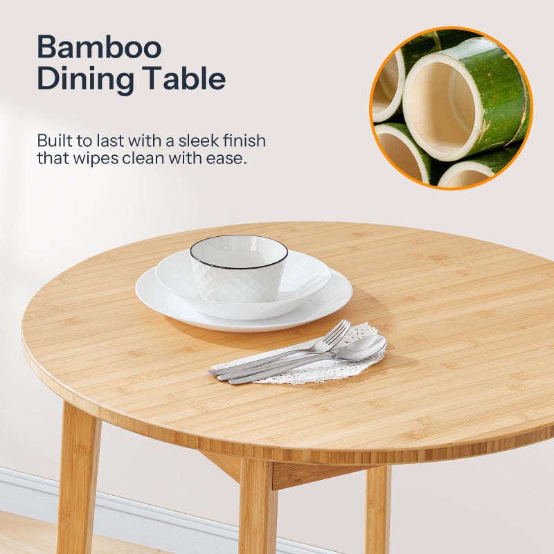 HOOBRO Bamboo Dining Table, Round Dining Table for 2, 27.5" Kitchen Table for Small Space, Writing Table, Easy to Assemble, for Dining Room, Living Room, Office, Kitchen, Apartment, Natural YL71CZ01G1 - Image 5