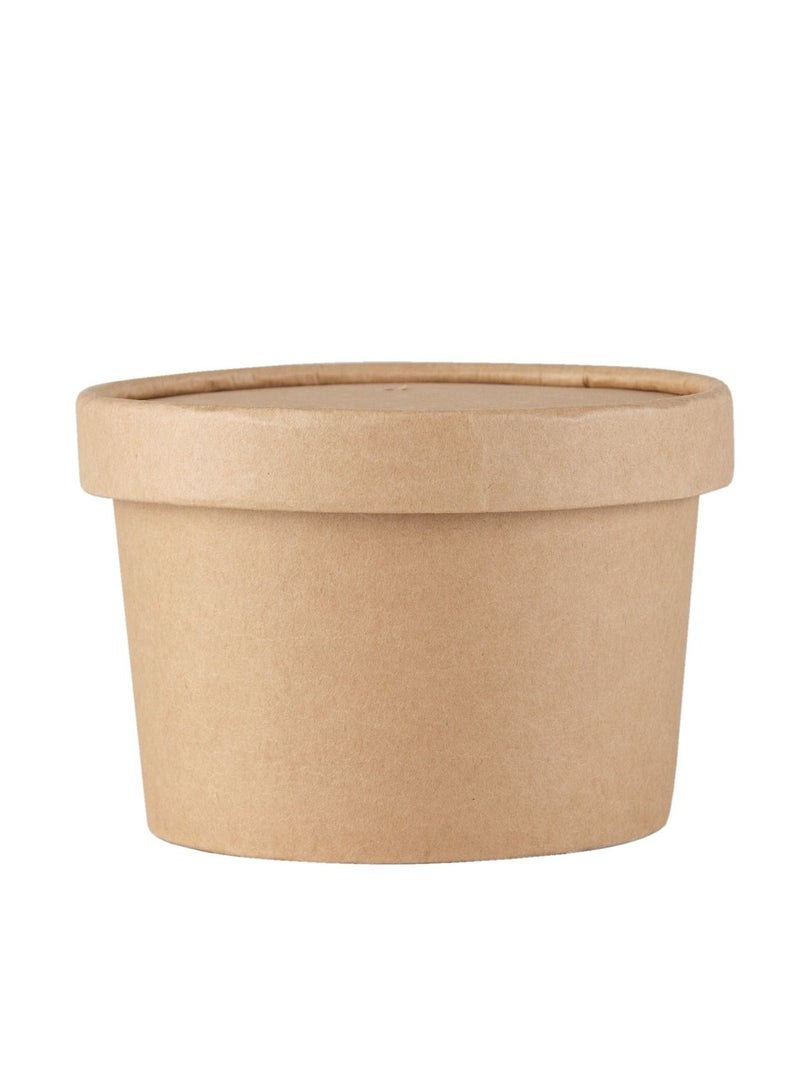 Brown Kraft Paper PE Coated Water & Oil Resistant Salad Bowl with Lid  8Oz - Image 1