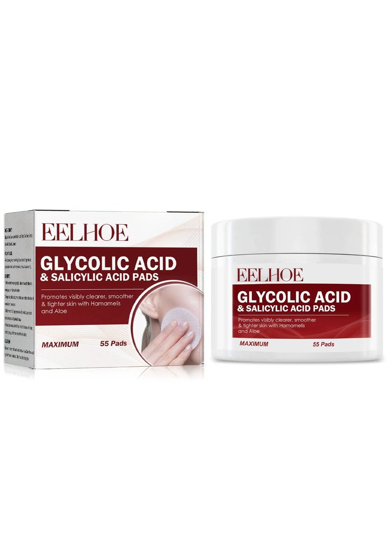 إيلهو 55 قطعة من ضمادات تنظيف الساليسيليك والجليكوليك ، مع حمض الساليسيليك ، حمض الهيالورونيك ، ضمادات تقشير الوجه - علاج حب الشباب ، للتنغيم ، والسيطرة على الشوائب ، والتصبغ ، وتوازن ماء البشرة والزيت - Image 1