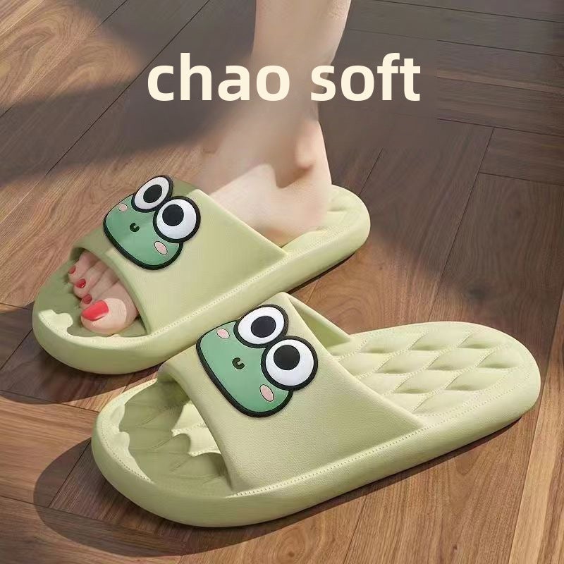 Slippers Womens Summer 2023 New Cute Indoor Home Bathroom Non-Slip Deodorant Couple Thick Slippers for Men 8822 Rhomboid Frog-Green 