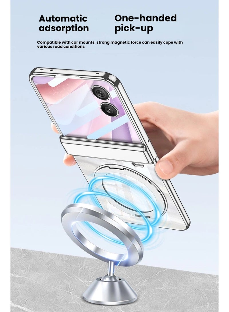 عام غلاف هاتف متوافق مع Honor Magic V Flip2، مفصل مغناطيسي بتشطيب كهربائي، غطاء كامل الحماية وواقي شاشة في منتج واحد، حامل دوار 360 درجة، مقاوم للسقوط والخدوش - Image 2