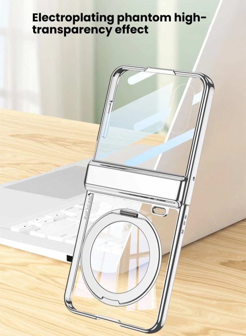 عام غلاف هاتف متوافق مع Honor Magic V Flip2، مفصل مغناطيسي بتشطيب كهربائي، غطاء كامل الحماية وواقي شاشة في منتج واحد، حامل دوار 360 درجة، مقاوم للسقوط والخدوش - Image 3