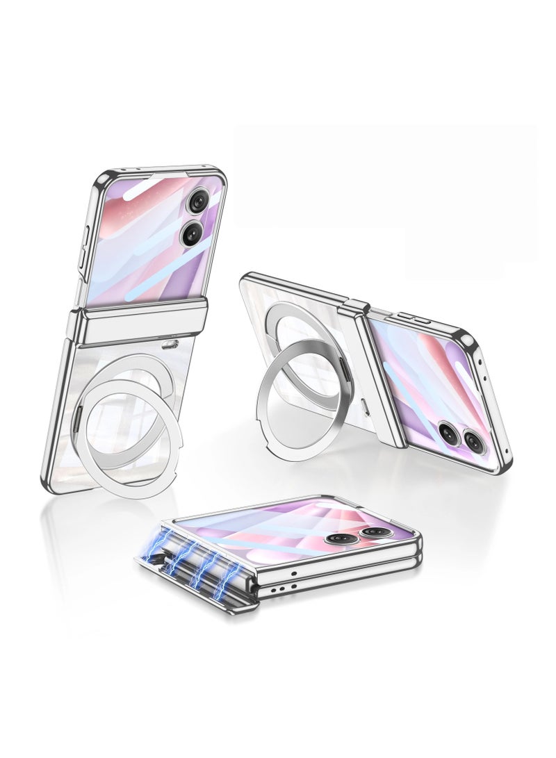 عام غلاف هاتف متوافق مع Honor Magic V Flip2، مفصل مغناطيسي بتشطيب كهربائي، غطاء كامل الحماية وواقي شاشة في منتج واحد، حامل دوار 360 درجة، مقاوم للسقوط والخدوش - Image 1