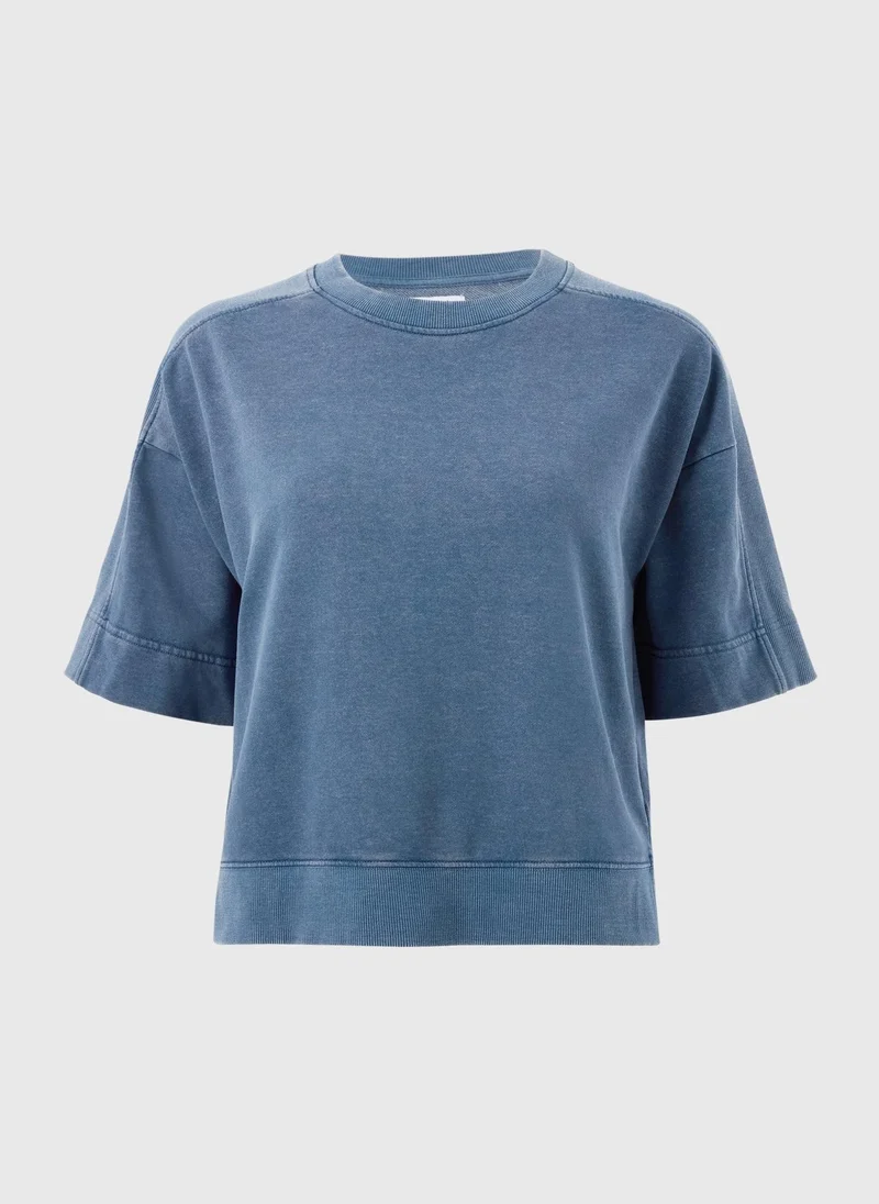 Matalan Dusk Blue Acid Wash Short Sleeve Sweatshirt