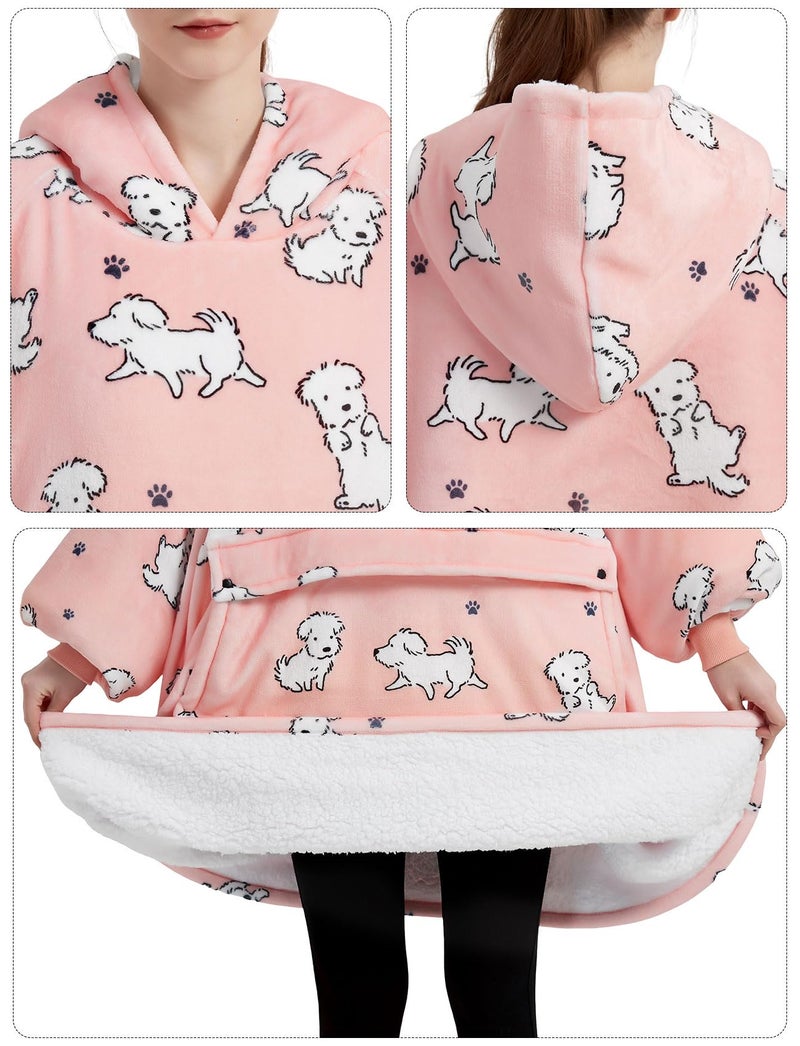 KFUBUO Wearable Blanket Hoodie for Adult Sherpa Dog Patterns Oversized Hoodie Sweatshirt Blanket with Pockets Birthday Gifts for Women - Image 4