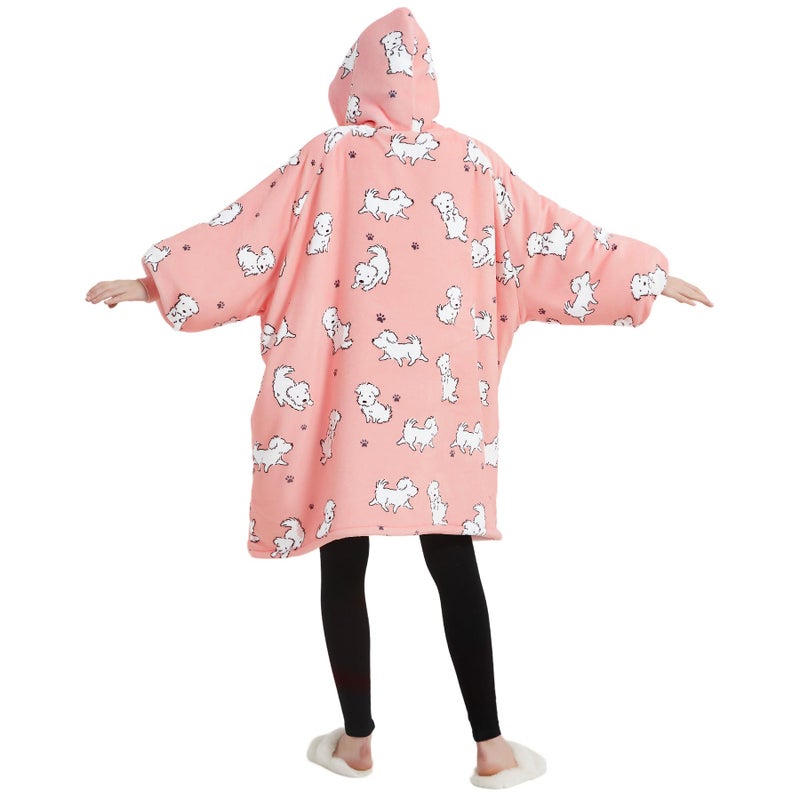 KFUBUO Wearable Blanket Hoodie for Adult Sherpa Dog Patterns Oversized Hoodie Sweatshirt Blanket with Pockets Birthday Gifts for Women - Image 2