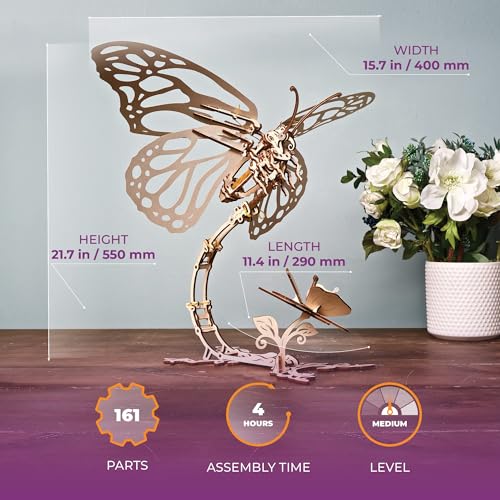 Ugears Wooden 3D Puzzles for Adults Butterfly Puzzle Mechanical Model Kit 3D Wood Puzzles Adult Automaton Kinetic Sculpture Models for Adults to Build Butterfly Kit DIY Miniature Kit 161 Pcs - Image 5