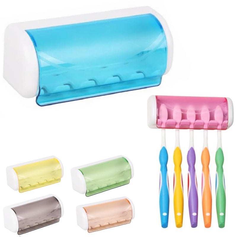 Prostuff.in® 1 Pcs Easily Wall Mounted 5 Toothbrush Holder Storage with Dust Proof Cover Holder for Bathroom Multicolor - Image 1