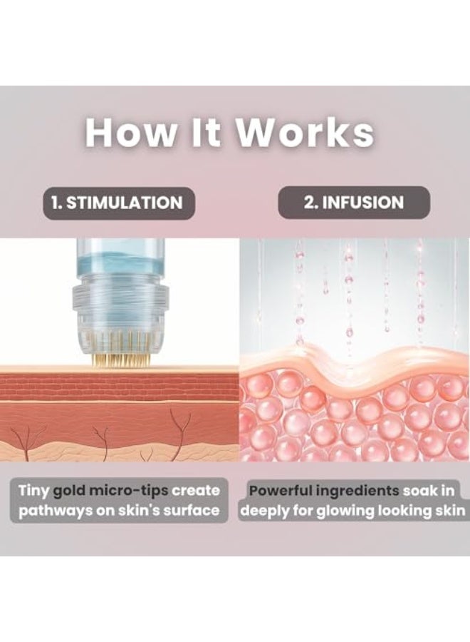 جلوف Glov Beauty، محلول مضاد للشيخوخة يعمل بتقنية الإبر الدقيقة،  نظام التسريب الدقيق - ختم تجميلي للوجه من الذهب عيار 24 قيراط بسمك 0.25 مم مع أمبولات سيروم حمض الهيالورونيك والببتيد - مجموعة ترطيب وتنعيم للوجه والشفاه للاستخدام المنزلي - Image 5