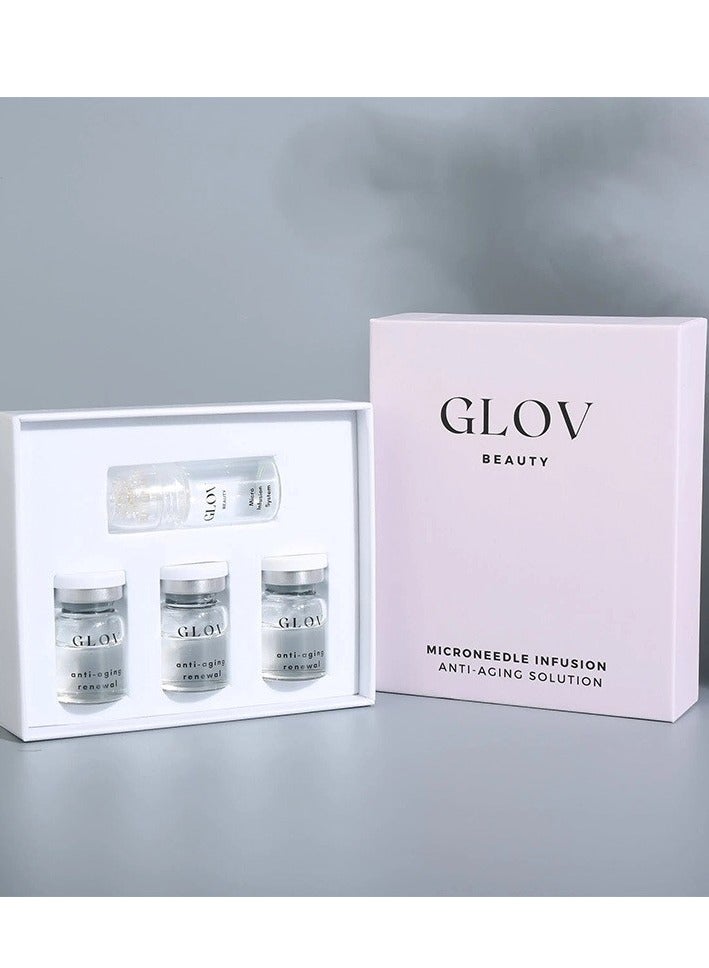 جلوف Glov Beauty، محلول مضاد للشيخوخة يعمل بتقنية الإبر الدقيقة،  نظام التسريب الدقيق - ختم تجميلي للوجه من الذهب عيار 24 قيراط بسمك 0.25 مم مع أمبولات سيروم حمض الهيالورونيك والببتيد - مجموعة ترطيب وتنعيم للوجه والشفاه للاستخدام المنزلي - Image 1