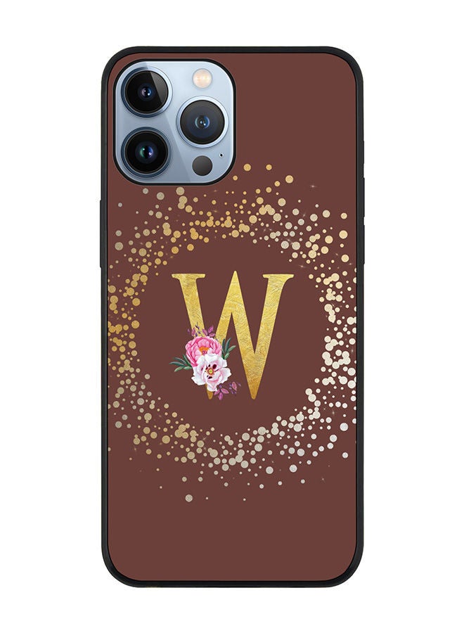 Stylizedd Rugged Black edge case for Apple iPhone 13 Pro Max Slim fit Soft Case Flexible Rubber Edges TPU Gel Thin Cover - Custom Monogram Initial Letter Floral Pattern Alphabet - W (Brown) - Image 1