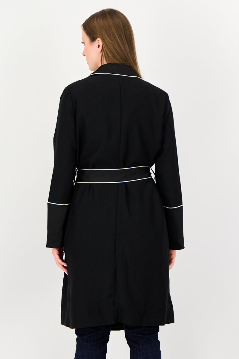 SELECTED Women Solid Belted Trench Coat, Black - Image 4