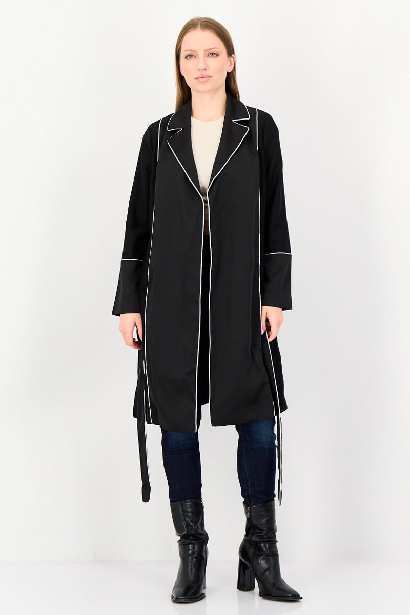 SELECTED Women Solid Belted Trench Coat, Black - Image 3