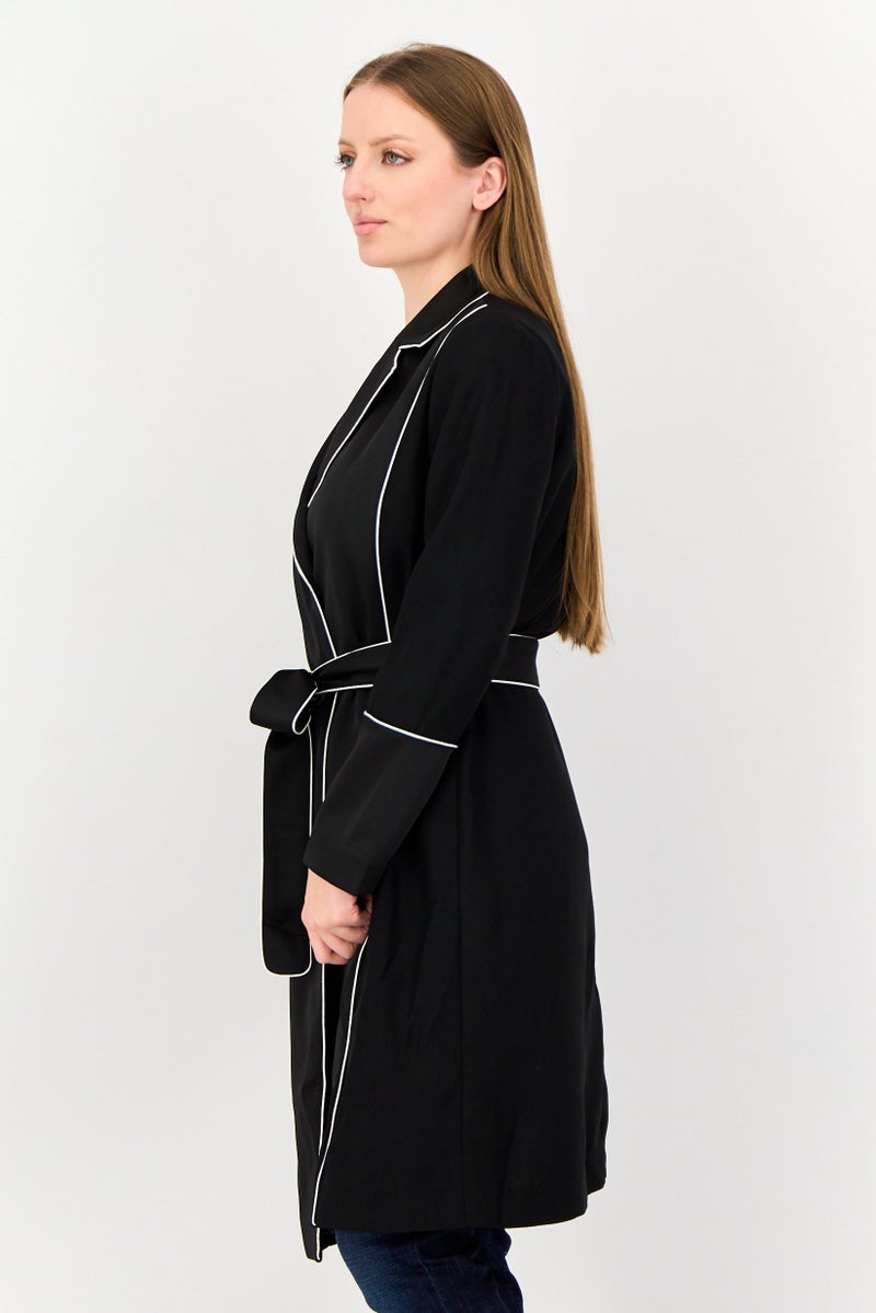 SELECTED Women Solid Belted Trench Coat, Black - Image 2