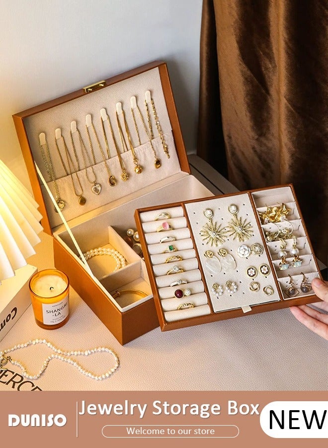 DUNISO Jewelry Box for Women, Large Capacity Double Layer Display Jewellery Organizer with Removable Tray & Partition, PU Leather Jewellery Storage Case, Travel Jewel Holder Cabinet for Earing, Necklace, Bracelet, Rings - Image 1