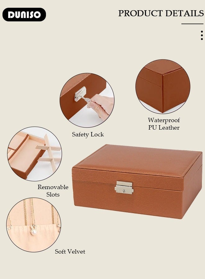 DUNISO Jewelry Box for Women, Large Capacity Double Layer Display Jewellery Organizer with Removable Tray & Partition, PU Leather Jewellery Storage Case, Travel Jewel Holder Cabinet for Earing, Necklace, Bracelet, Rings - Image 2