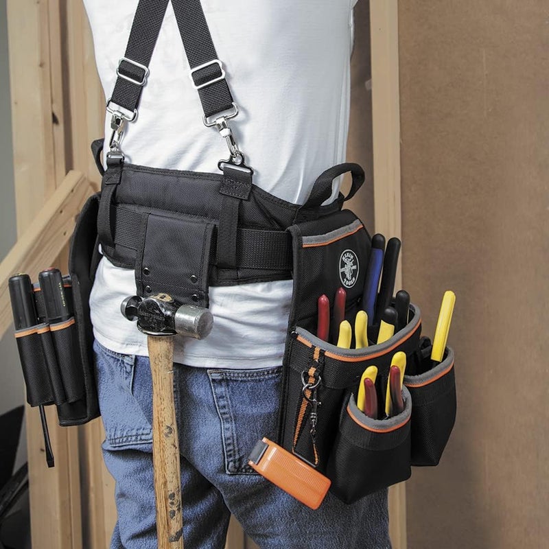 Klein Tools 55427 حزام أدوات كهربائي مبطن من تريدمان برو مع حقيبة أدوات للراحة والمتانة طويلة الأمد مقاس متوسط - Image 5