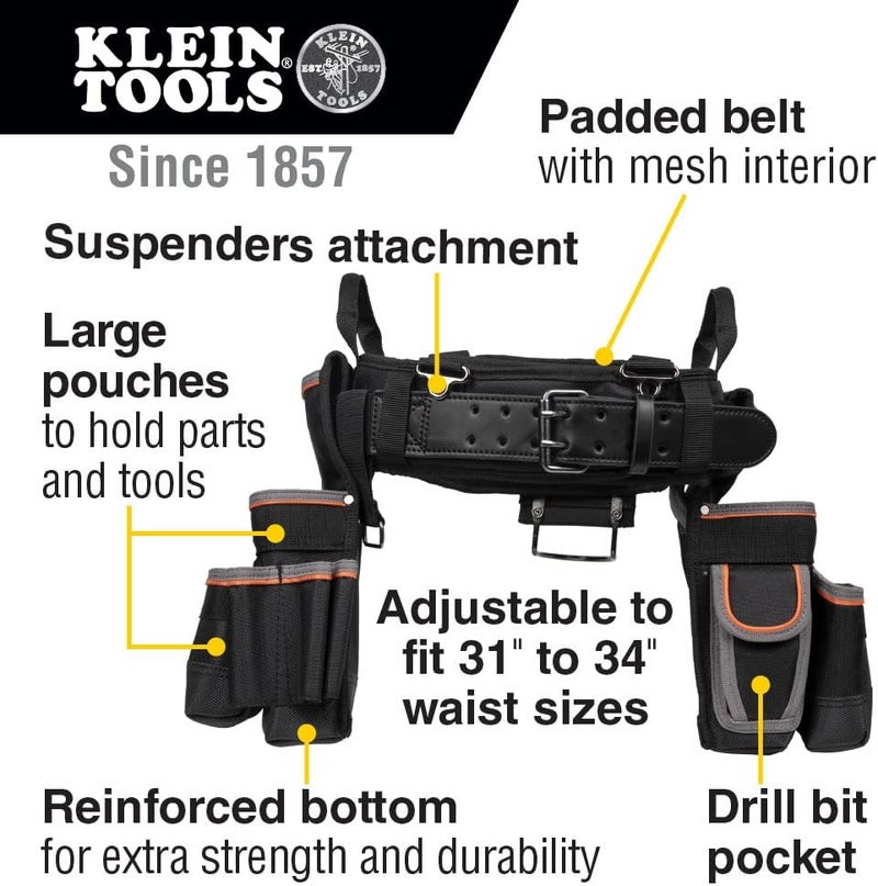 Klein Tools 55427 حزام أدوات كهربائي مبطن من تريدمان برو مع حقيبة أدوات للراحة والمتانة طويلة الأمد مقاس متوسط - Image 2