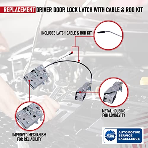 AA Ignition Replacement Driver Door Lock Latch with Cable & Rod Kit - Compatible with Ford Vehicles - Bronco, F Super Duty, F-150, F-250, F-350 - Replaces F4TZ-15219A65-A, F4TZ15219A65A - 1992-1997 - Image 4