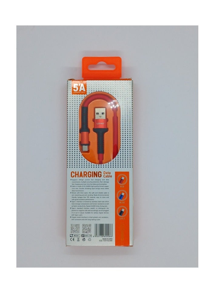 لدنيو كابل شحن وناقل بيانات USB ومخرج Type-c سريع للموبايل  لون أحمر - Image 3