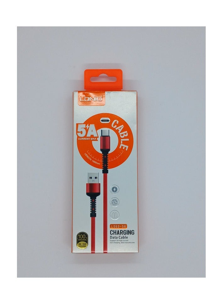 لدنيو كابل شحن وناقل بيانات USB ومخرج Type-c سريع للموبايل  لون أحمر - Image 5