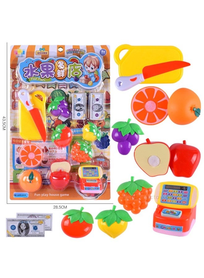 Board Fresh Fruit Shop Cut Fruit Shopping Cart Set Toy Children's Kitchenware Set Combination-Color:53118 Board-mounted Cute Birthday Party Set Toys - Image 2