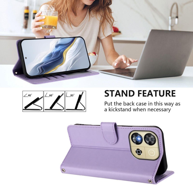 erorex For Oukitel C57S / C57 Pro / Blu J12 Embossed  Cat Leather Phone Case with Hand Strap(Light Purple) - Image 3