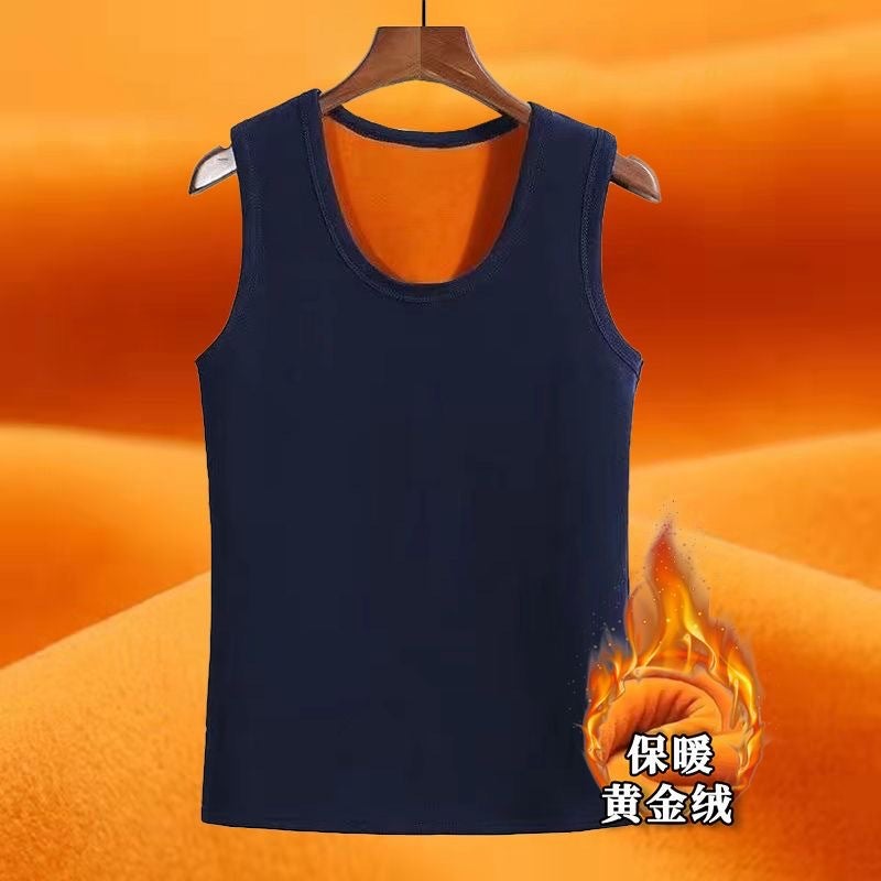 2024 Autumn/Winter Mens Warmest Fleece-Lined Thickened Slim Fit Gold Velvet No Sleeve Shoulder Vest Base Layer Vest Top [vest] black  - Image 3