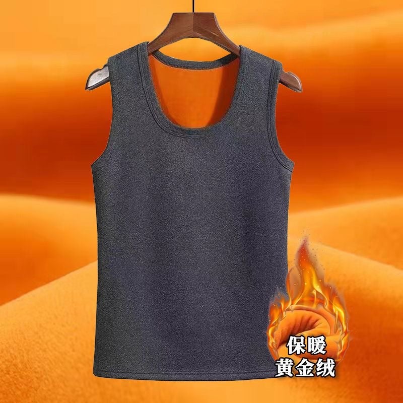 2024 Autumn/Winter Mens Warmest Fleece-Lined Thickened Slim Fit Gold Velvet No Sleeve Shoulder Vest Base Layer Vest Top [vest] black  - Image 5