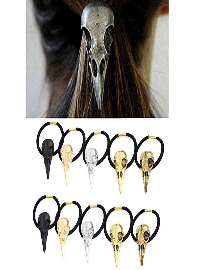 Carykon 10PCS Women Hair Tie Alloy Crow Skull Elastic Ponytail Holders, Mixed Colors - Image 1