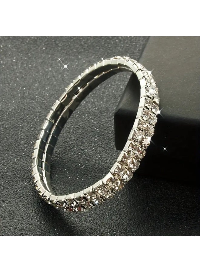 Goolsky Silvery-Tone Rhinestone Bracelets And Bangles for Weddings, Featuring Stretch Wristbands Designed for Women, Perfect for Jewelry Parties. - Image 1