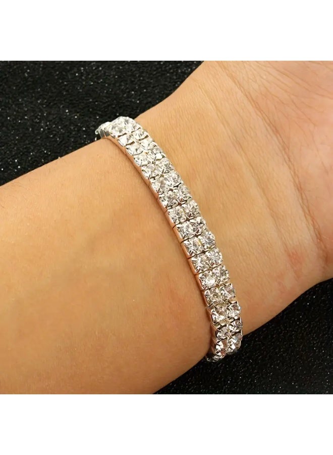 Goolsky Silvery-Tone Rhinestone Bracelets And Bangles for Weddings, Featuring Stretch Wristbands Designed for Women, Perfect for Jewelry Parties. - Image 2