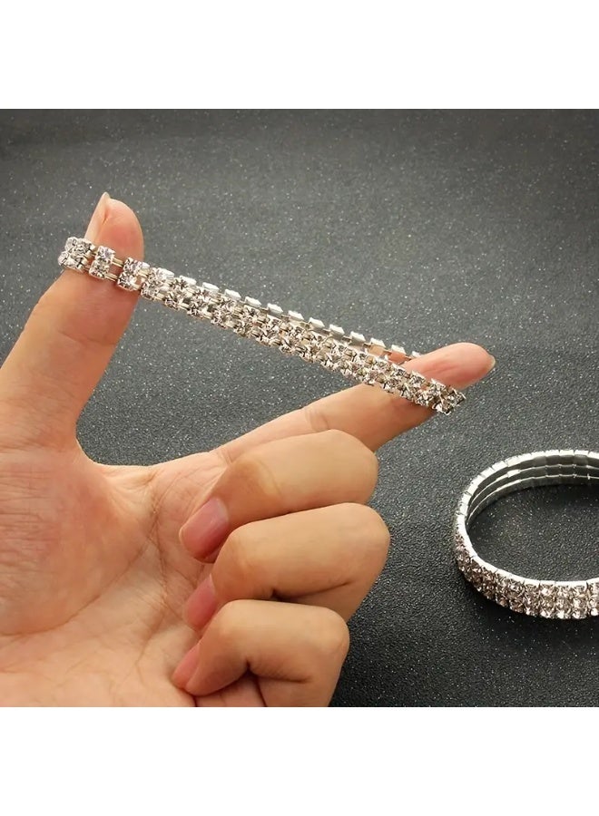 Goolsky Silvery-Tone Rhinestone Bracelets And Bangles for Weddings, Featuring Stretch Wristbands Designed for Women, Perfect for Jewelry Parties. - Image 4
