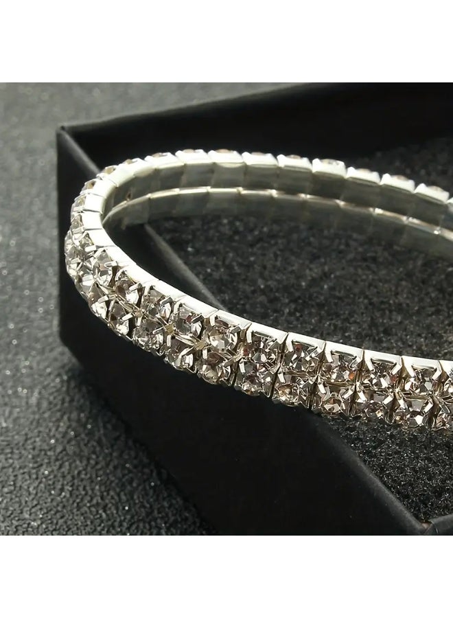 Goolsky Silvery-Tone Rhinestone Bracelets And Bangles for Weddings, Featuring Stretch Wristbands Designed for Women, Perfect for Jewelry Parties. - Image 5