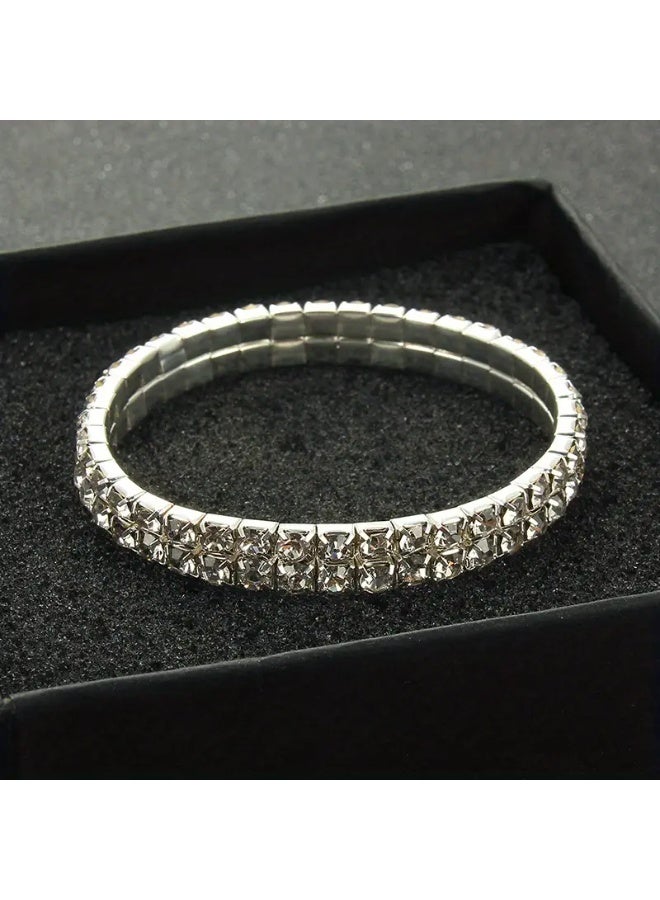 Goolsky Silvery-Tone Rhinestone Bracelets And Bangles for Weddings, Featuring Stretch Wristbands Designed for Women, Perfect for Jewelry Parties. - Image 3