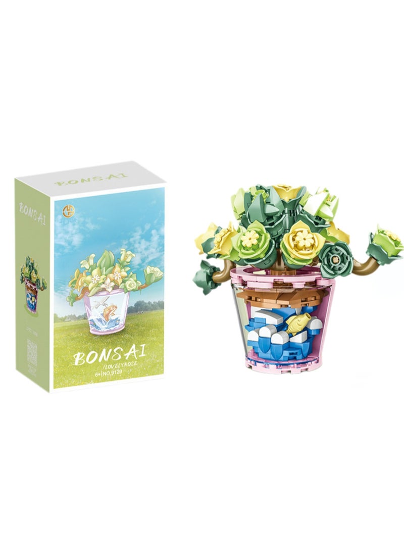 Fashionable Children's Potted Plant Series Building Block Toys Ornaments Assembly Model(Lovely Rose)  - Image 1