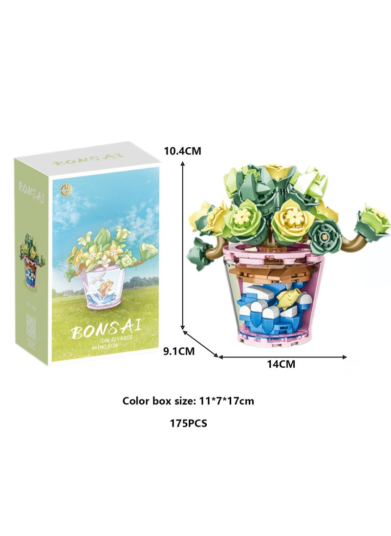 Fashionable Children's Potted Plant Series Building Block Toys Ornaments Assembly Model(Lovely Rose)  - Image 2