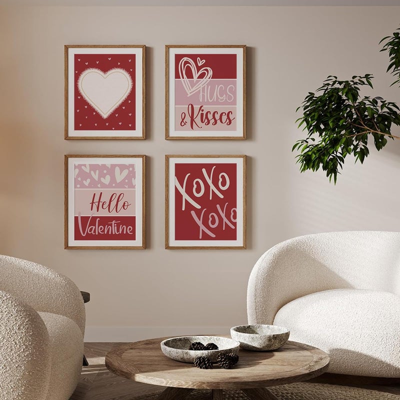 PLKMN Valentine's Day Wall Art Prints,Red Pink Love Heart Posters Decorative Sweet Art Poster for Valentines Wedding Home Room Gallery Living Room Decor 8x10 Inch Set of 4 Unframed - Image 5