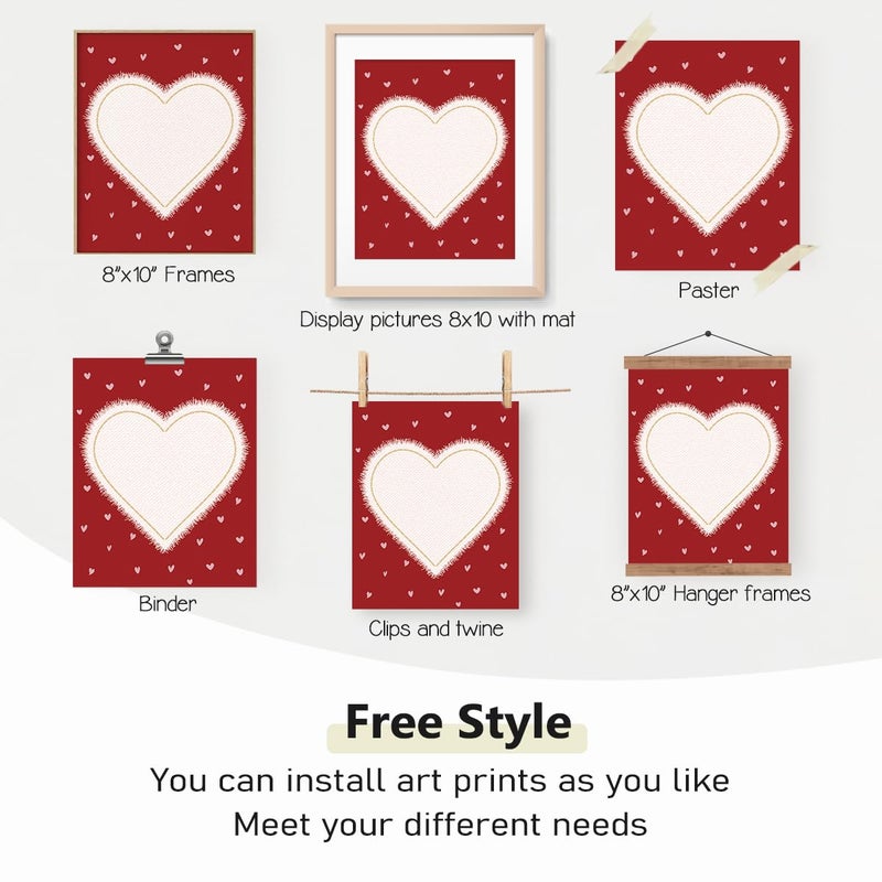 PLKMN Valentine's Day Wall Art Prints,Red Pink Love Heart Posters Decorative Sweet Art Poster for Valentines Wedding Home Room Gallery Living Room Decor 8x10 Inch Set of 4 Unframed - Image 3