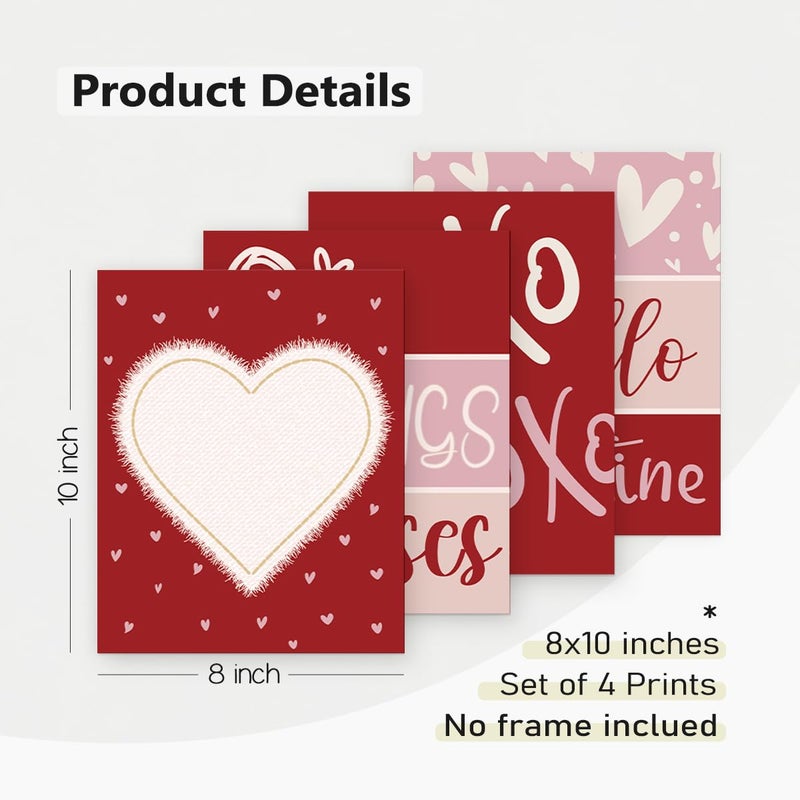 PLKMN Valentine's Day Wall Art Prints,Red Pink Love Heart Posters Decorative Sweet Art Poster for Valentines Wedding Home Room Gallery Living Room Decor 8x10 Inch Set of 4 Unframed - Image 2