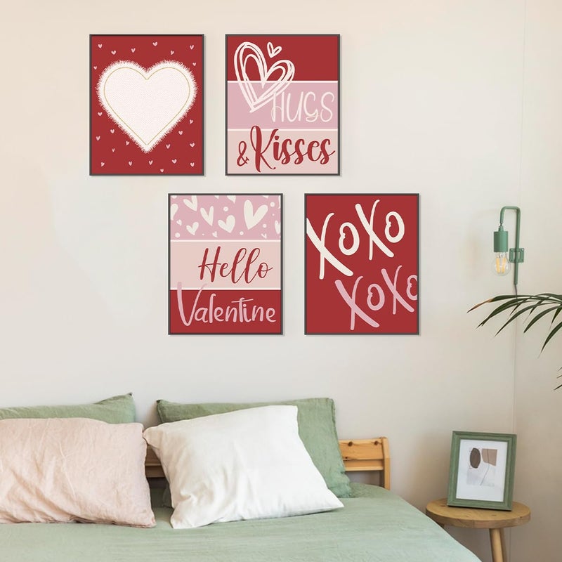 PLKMN Valentine's Day Wall Art Prints,Red Pink Love Heart Posters Decorative Sweet Art Poster for Valentines Wedding Home Room Gallery Living Room Decor 8x10 Inch Set of 4 Unframed - Image 4