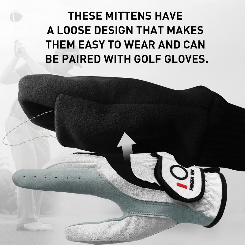 FINGER TEN Winter Golf Gloves Men Mitts Mitten Warm Fleece in Pair, Pull Up Fit Soft Comfortable Set (Black, X-Large) - Image 5