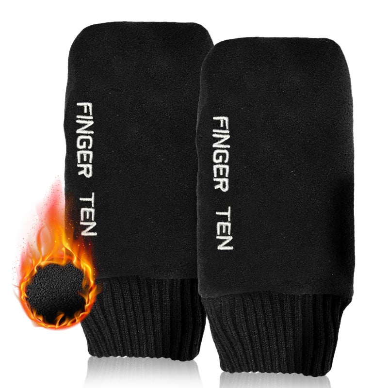FINGER TEN Winter Golf Gloves Men Mitts Mitten Warm Fleece in Pair, Pull Up Fit Soft Comfortable Set (Black, X-Large) - Image 1
