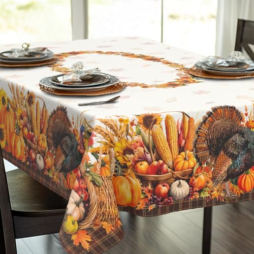 yrhsnclsdg Thanksgiving Tablecloth Fall Tablecloth Rectangular 60x84 Inch Autumn Harvest Turkey Pumpkin Table Cover Waterproof for Fall Thanksgiving Dinning Table Decorations - Image 3