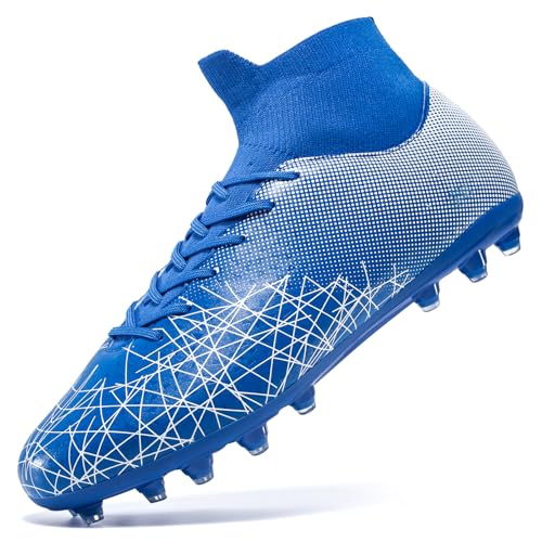 Eoecoioui Kids Soccer Cleats High Top Training Youth Football Cleats, Boys Girls Athletic Outdoor Blue - Image 4